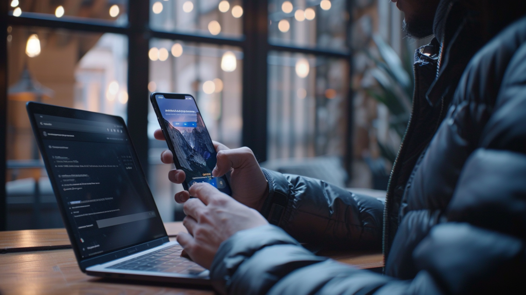 Un professionnel entre un code d’authentification sur son laptop à partir de son téléphone
