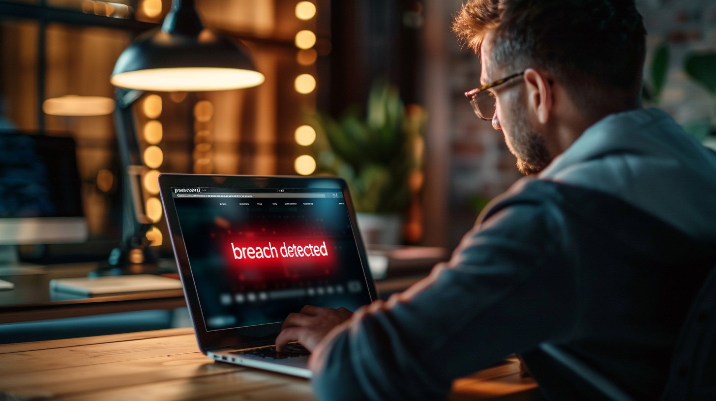 Un utilisateur dans un bureau moderne consulte une alerte de sécurité sur son ordinateur