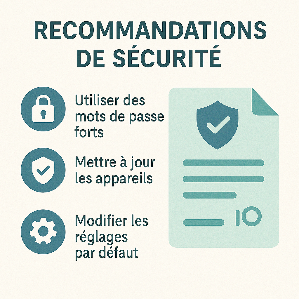 Schéma montrant un réseau Wi-Fi IoT isolé avec routeur, pare-feu et protections pour sécuriser les objets connectés