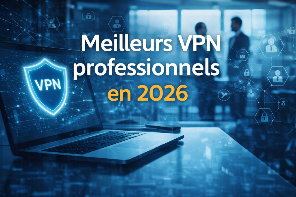 Illustration d’un VPN professionnel protégeant les connexions d’entreprise et de freelances en 2026, avec chiffrement sécurisé et accès distant sécurisé