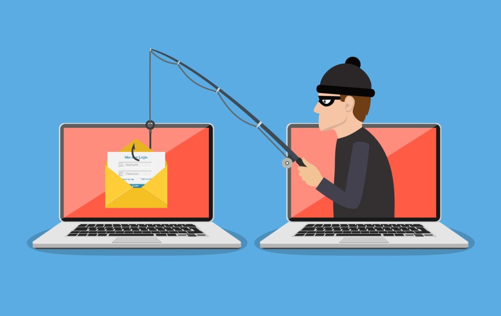 Illustration des risques de sécurité informatique en télétravail : phishing, Wi-Fi public non sécurisé et compromission de postes distants